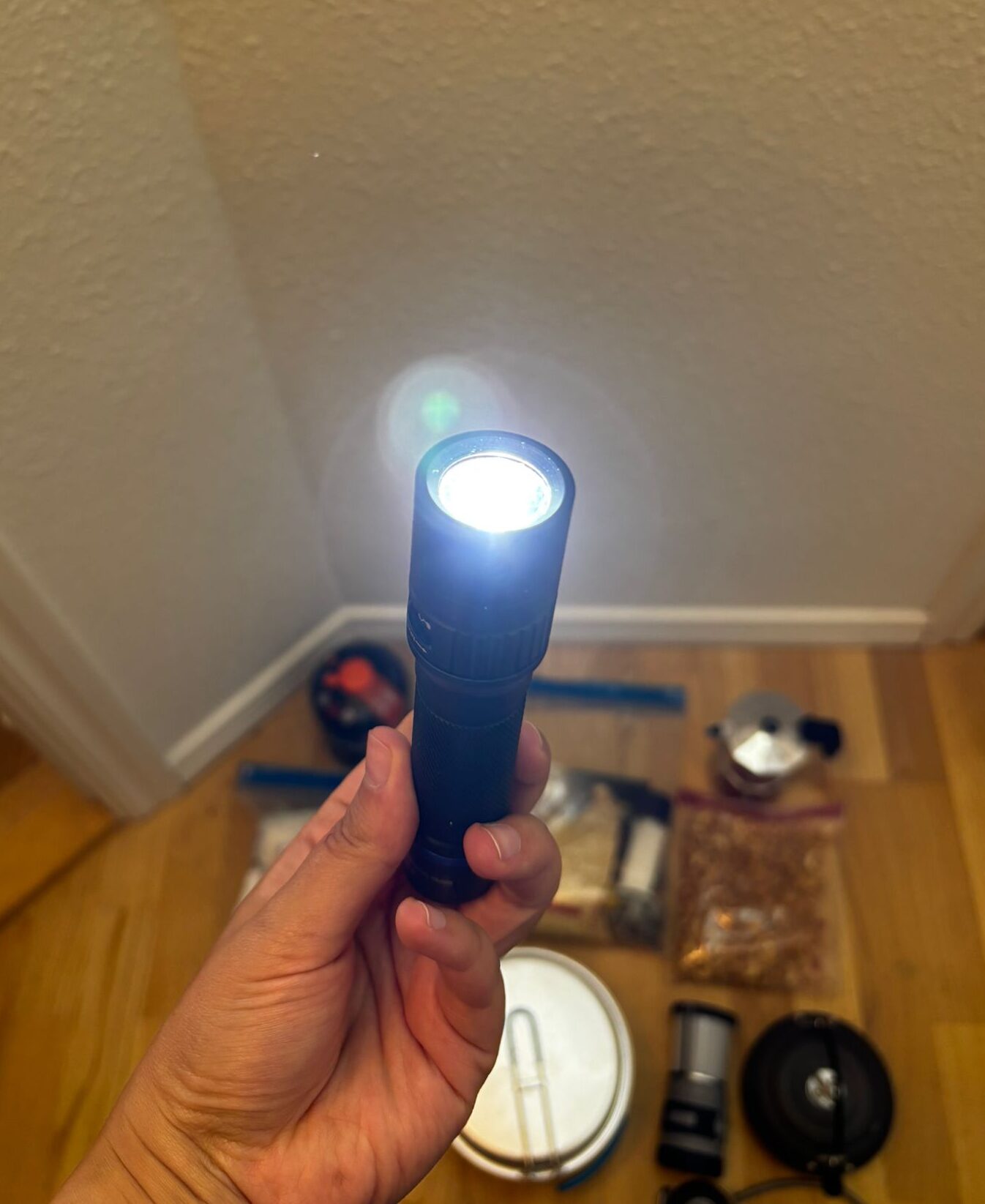 Flashlight used for camping after dark in Denmark