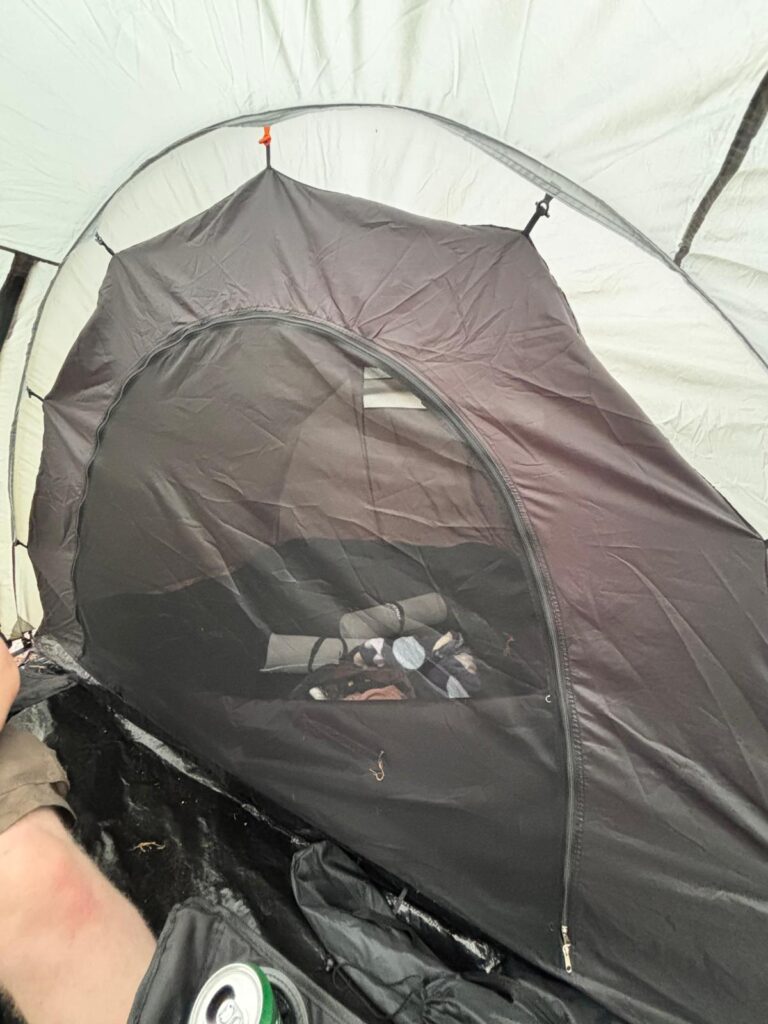 Sleeping area inside our tent during our first camping night at Hesteskoen