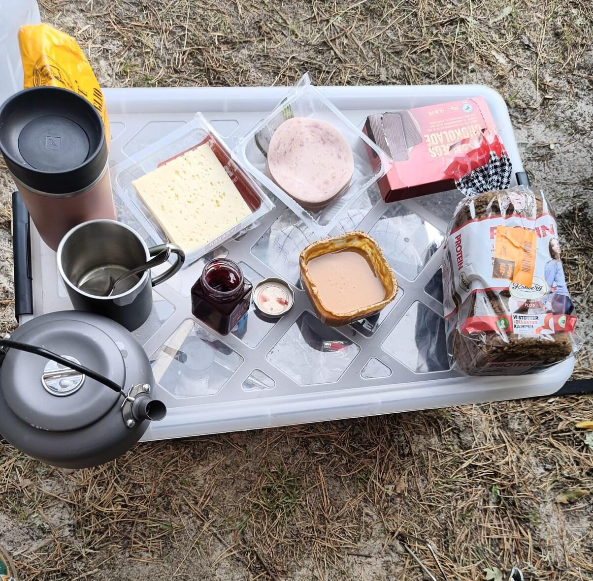 Cooking breakfast while camping in Denmark